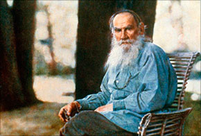 Prokudin-Gorski. Retrato de León Tolstoi en su residencia de Yasnaya Polyana. 1908.